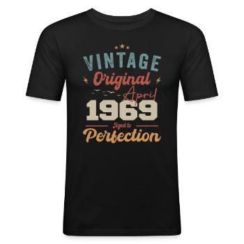 Vintage geboren in april 1969 verjaardagscadeau - Mannen slim fit T-shirt - zwart - Voor - Nik (191cm)