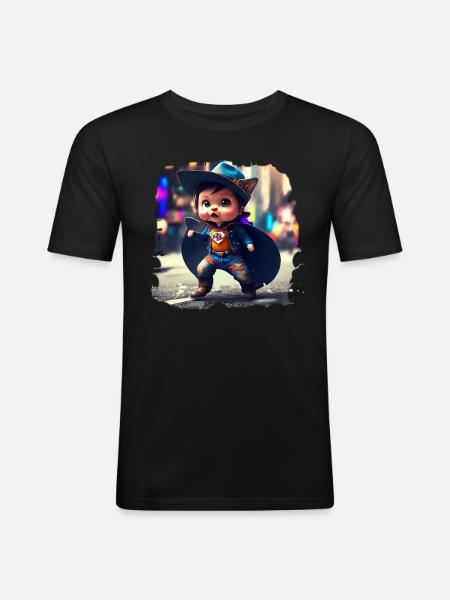 Super Katze - Männer Slim Fit T-Shirt - Schwarz
