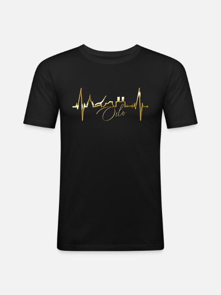Oslo Skyline Battito cardiaco Norvegia Amore Amo Oslo - Maglietta aderente da uomo - nero