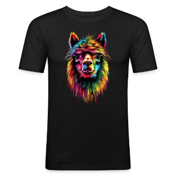 Alpaka Pop Art Bunte Farben Lama Regenbogen Alpaka - Männer Slim Fit T-Shirt - Schwarz - Vorne - Nik (191cm)