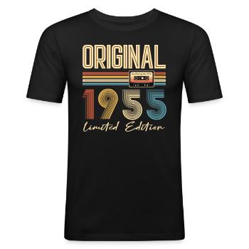 Anniversaire 70 Ans Original 1955 Cadeau Fête - T-shirt près du corps Homme - noir - Devant - Nik (191cm)