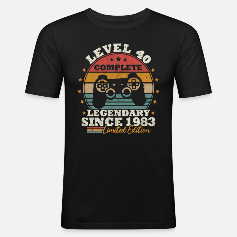 Level 40 freigeschaltet - Männer Slim Fit T-Shirt - Schwarz