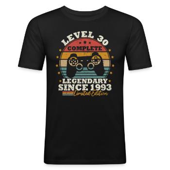 Level 30 freigeschaltet - Männer Slim Fit T-Shirt - Schwarz - Vorne - Nik (191cm)
