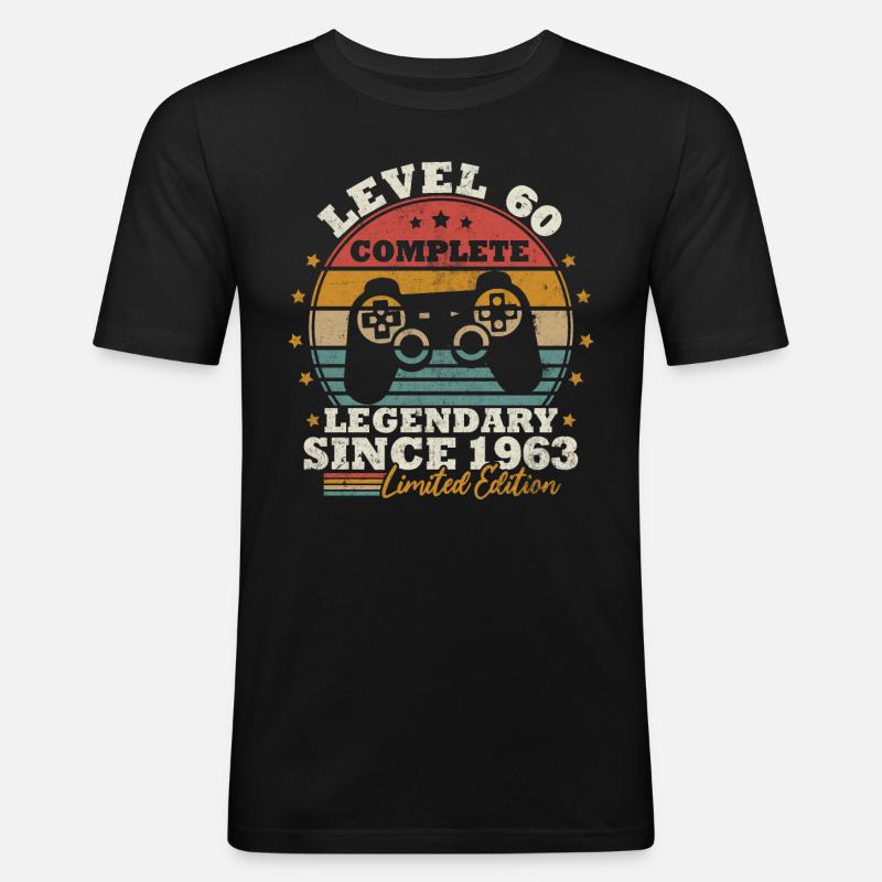 Level 60 freigeschaltet - Männer Slim Fit T-Shirt - Schwarz