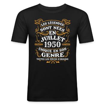 Vintage Juillet 1950, Rétro cadeau anniversaire - T-shirt près du corps Homme - noir - Devant - Nik (191cm)