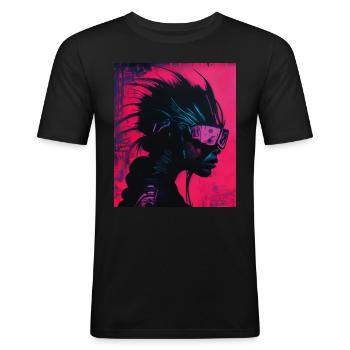 Rebellious Gaze: Cyberpunk in Red - Men's Slim Fit T-Shirt - black - Front - Nik (191cm)
