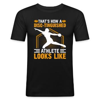 Diskuswerfen - mit Schwung zum Erfolg - Männer Slim Fit T-Shirt - Schwarz - Vorne - Nik (191cm)