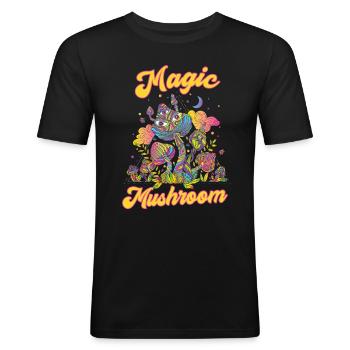 Art psychédélique aux champignons magiques - T-shirt près du corps Homme - noir - Devant - Nik (191cm)