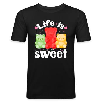Gümmibären machen das leben süßer - Männer Slim Fit T-Shirt - Schwarz - Vorne - Nik (191cm)