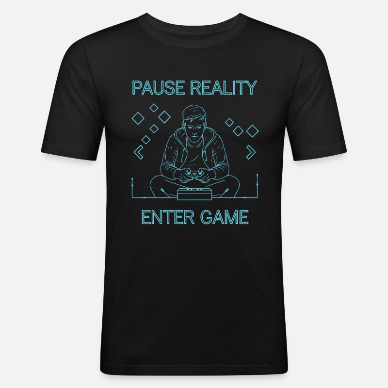 Pause Reality - Enter Game - Männer Slim Fit T-Shirt - Schwarz
