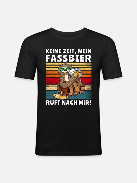 Bier Fassbier Faultier Saufsprüche - Männer Slim Fit T-Shirt - Schwarz