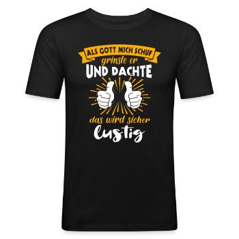 Gott Schuf Grinste Lustig - Männer Slim Fit T-Shirt - Schwarz - Vorne - Nik (191cm)