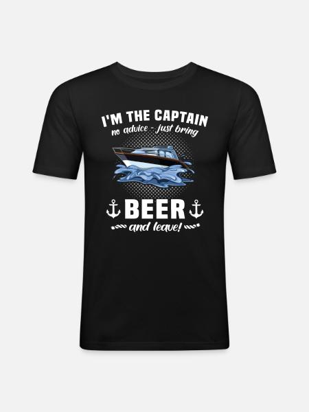 Kapitän Bier Boot Sprüche - Männer Slim Fit T-Shirt - Schwarz