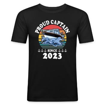 Capitaine 2023 bateau titulaire d’un permis bateau - T-shirt près du corps Homme - noir - Devant - Nik (191cm)