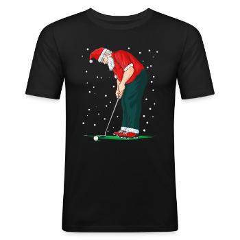 Golf Weihnachten Golfer Weihnachtsmann Golfen - Männer Slim Fit T-Shirt - Schwarz - Vorne - Nik (191cm)