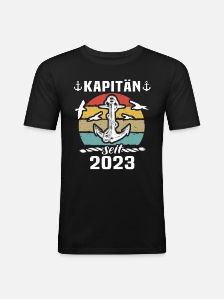 Kapitän 2023 Bootsführerschein Boot - Männer Slim Fit T-Shirt - Schwarz