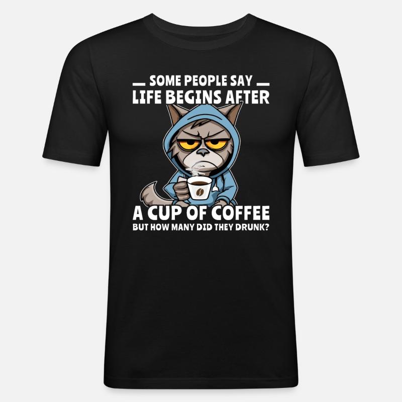 Coffee Cat Coffee Drinker - Men's Slim Fit T-Shirt - black