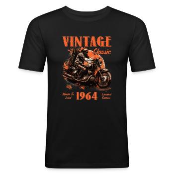 Vintage vintage 1964 anniversaire moto rétro - T-shirt près du corps Homme - noir - Devant - Nik (191cm)