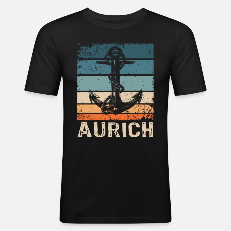 Auricher Sprüche Aurich - Männer Slim Fit T-Shirt - Schwarz
