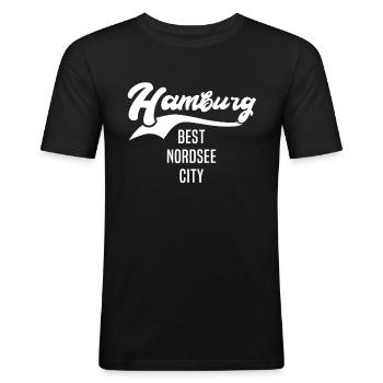 Hamburger Sprüche Hamburg - Männer Slim Fit T-Shirt - Schwarz - Vorne - Nik (191cm)