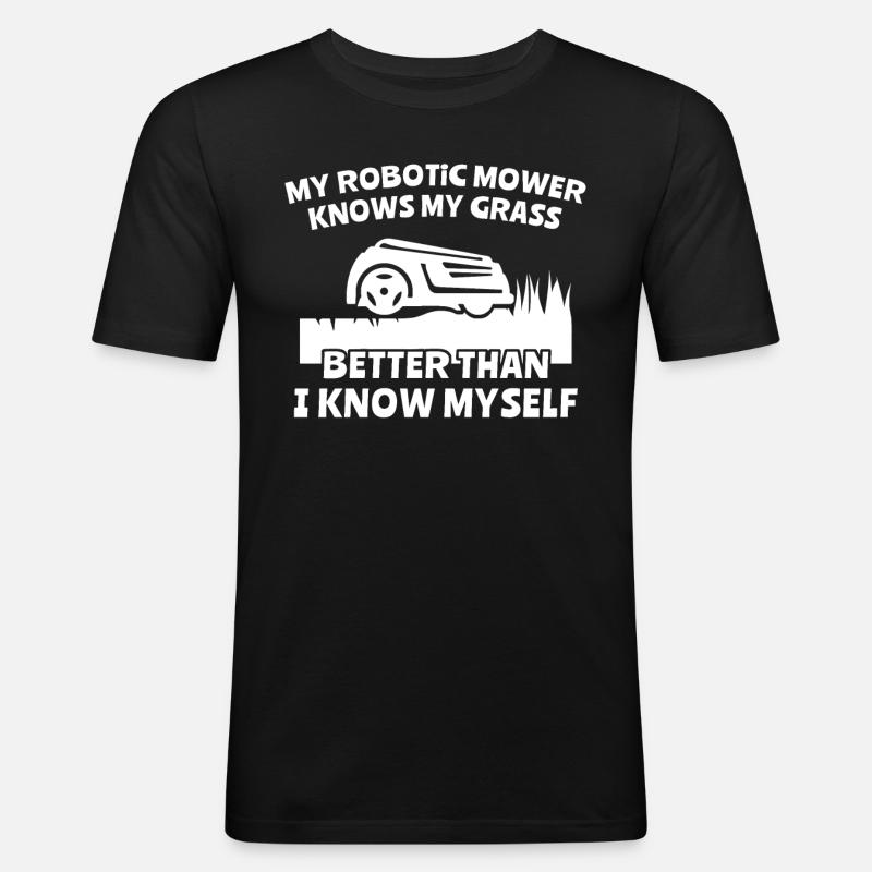 Mähroboter - Männer Slim Fit T-Shirt - Schwarz