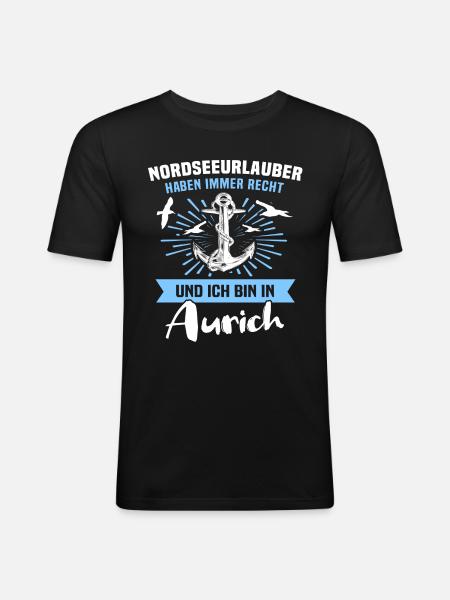 Aurich Urlaub - Männer Slim Fit T-Shirt - Schwarz