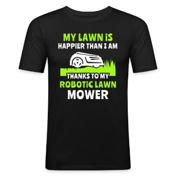 Mähroboter - Männer Slim Fit T-Shirt - Schwarz - Vorne - Nik (191cm)
