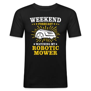 Mähroboter - Männer Slim Fit T-Shirt - Schwarz - Vorne - Nik (191cm)