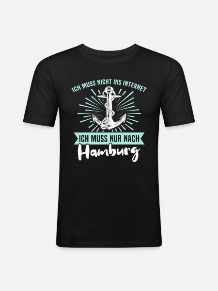 Hamburg Hamburger - Männer Slim Fit T-Shirt - Schwarz