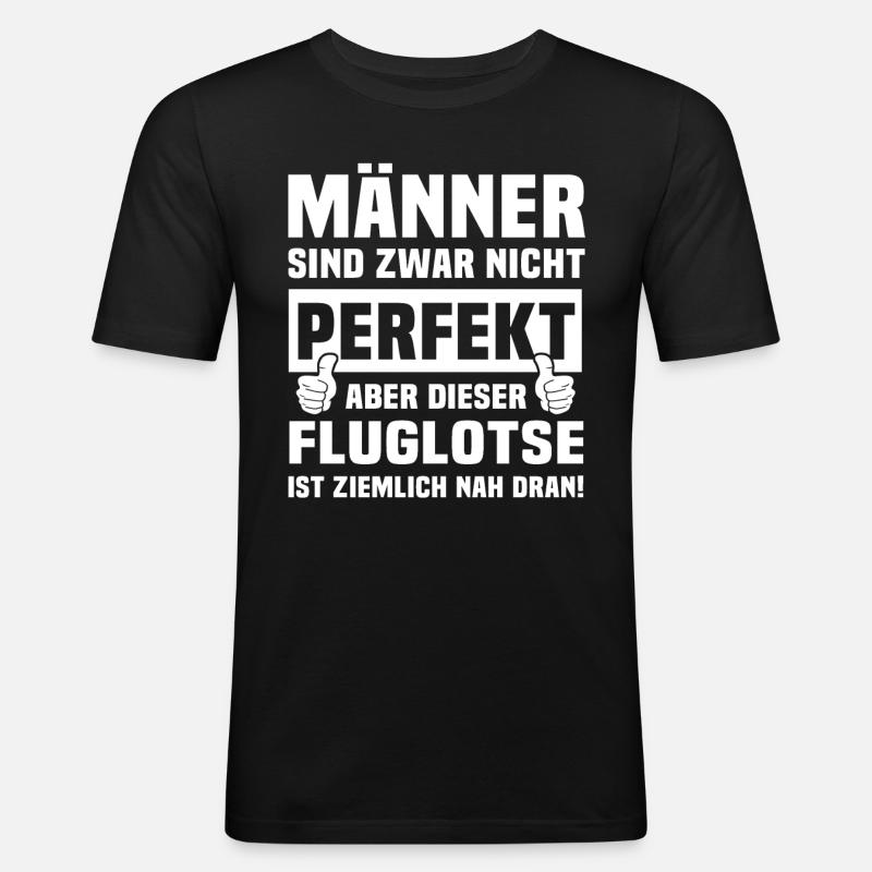 Fluglotse - Männer Slim Fit T-Shirt - Schwarz