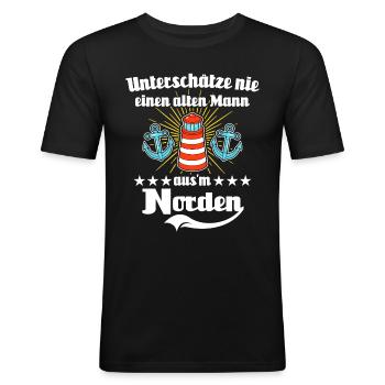 Nordener Männer - Männer Slim Fit T-Shirt - Schwarz - Vorne - Nik (191cm)