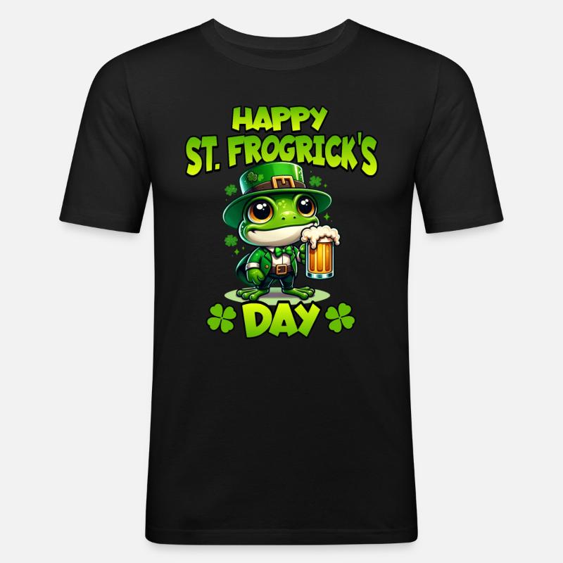 Frosch Patricks Day - Männer Slim Fit T-Shirt - Schwarz