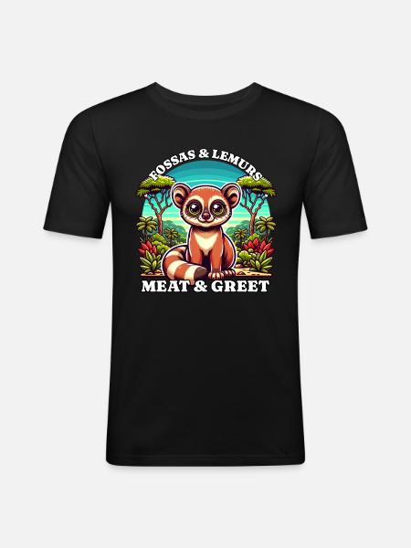 Lemuren Fossas - Männer Slim Fit T-Shirt - Schwarz