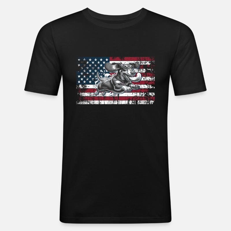 Dackel US - Männer Slim Fit T-Shirt - Schwarz