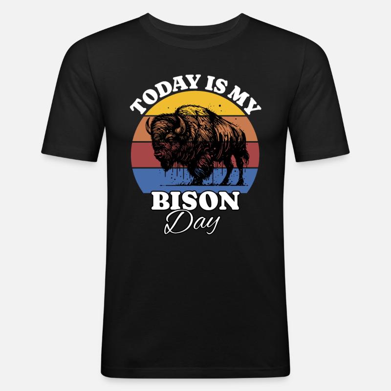 Büffel Bison - Männer Slim Fit T-Shirt - Schwarz