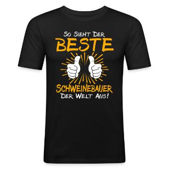 sSchweinebauer Geschenkidee - Männer Slim Fit T-Shirt - Schwarz - Vorne - Nik (191cm)