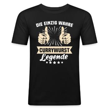Currywurst Sprüche - Männer Slim Fit T-Shirt - Schwarz - Vorne - Nik (191cm)