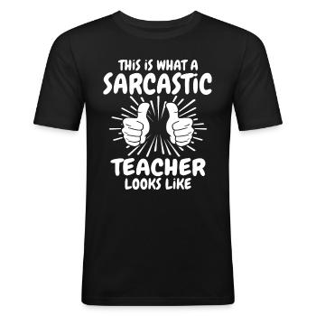 Professeur sarcastique - T-shirt près du corps Homme - noir - Devant - Nik (191cm)