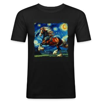 Cheval de la Comté, Nuit étoilée - T-shirt près du corps Homme - noir - Devant - Nik (191cm)
