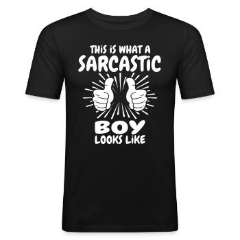 Sarkastischer Junge - Männer Slim Fit T-Shirt - Schwarz - Vorne - Nik (191cm)