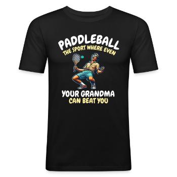 Drôle de dicton de paddleball - T-shirt près du corps Homme - noir - Devant - Nik (191cm)