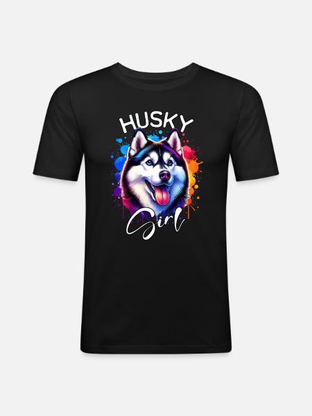 Husky Mädchen Schlittenhund - Männer Slim Fit T-Shirt - Schwarz