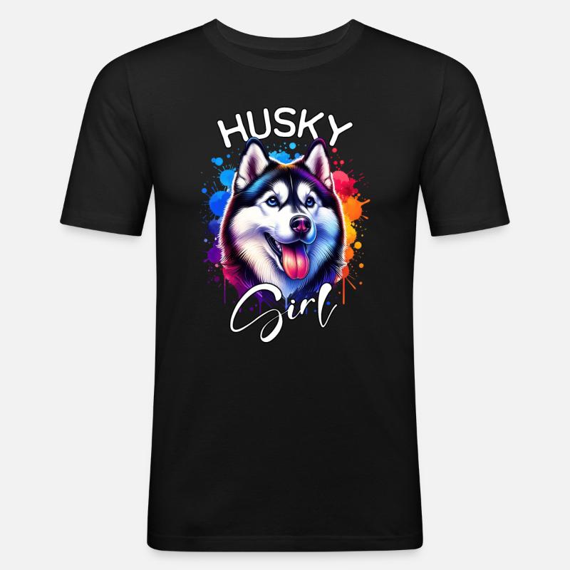 Husky Mädchen Schlittenhund - Männer Slim Fit T-Shirt - Schwarz