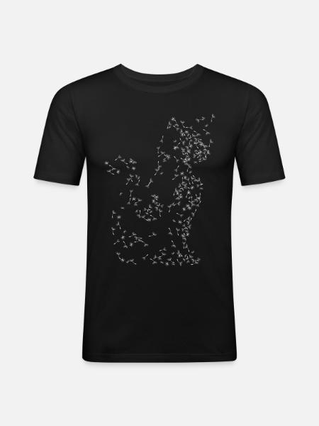 White cat dandelion dandelion - Men's Slim Fit T-Shirt - black