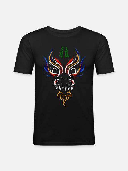 Asiatischer Drache / Kirin - Männer Slim Fit T-Shirt - Schwarz