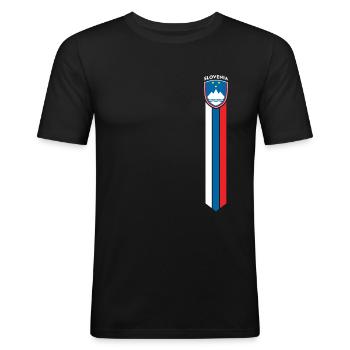 Football Jersey Style Drapeau slovène produit imprimé - T-shirt près du corps Homme - noir - Devant - Nik (191cm)