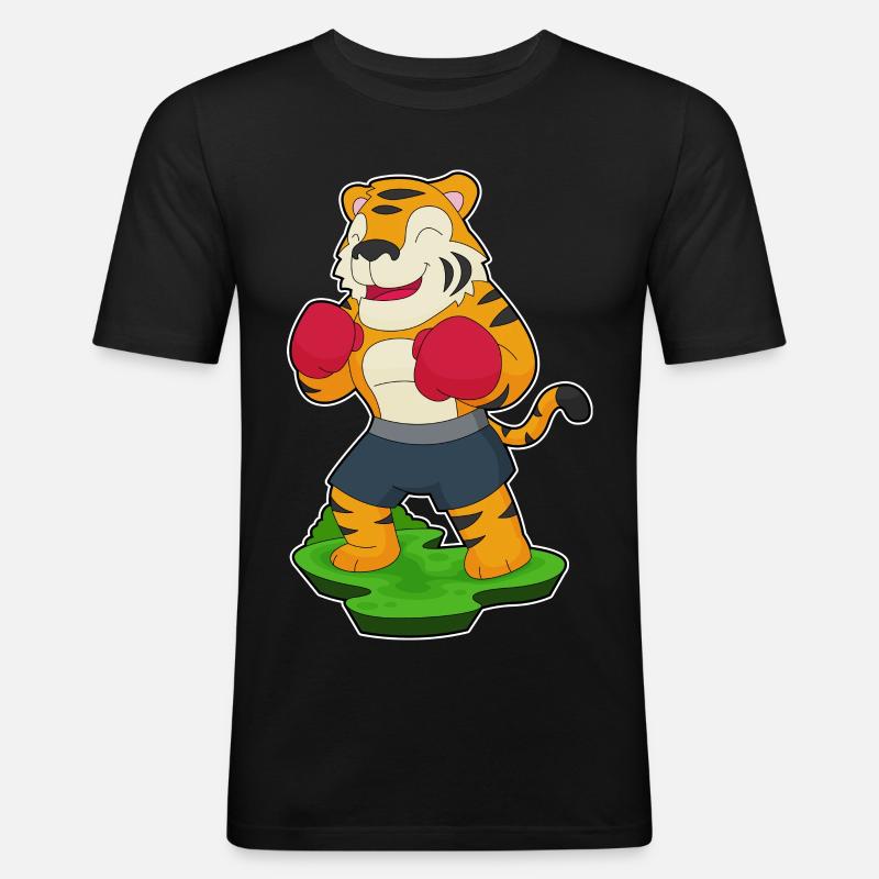 Tiger Boxer Boxhandschuhe Boxen - Männer Slim Fit T-Shirt - Schwarz