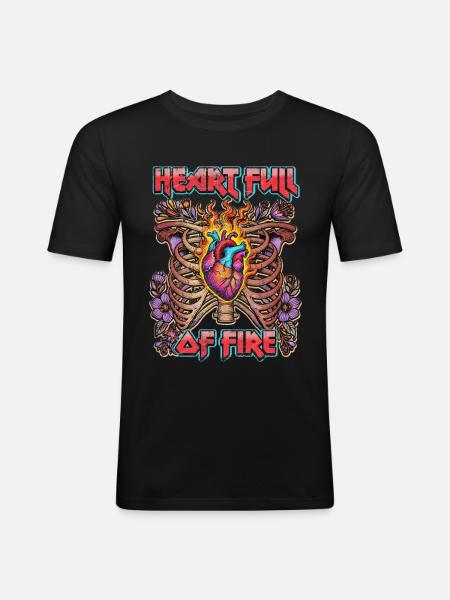 Herz voller Feuer - Männer Slim Fit T-Shirt - Schwarz