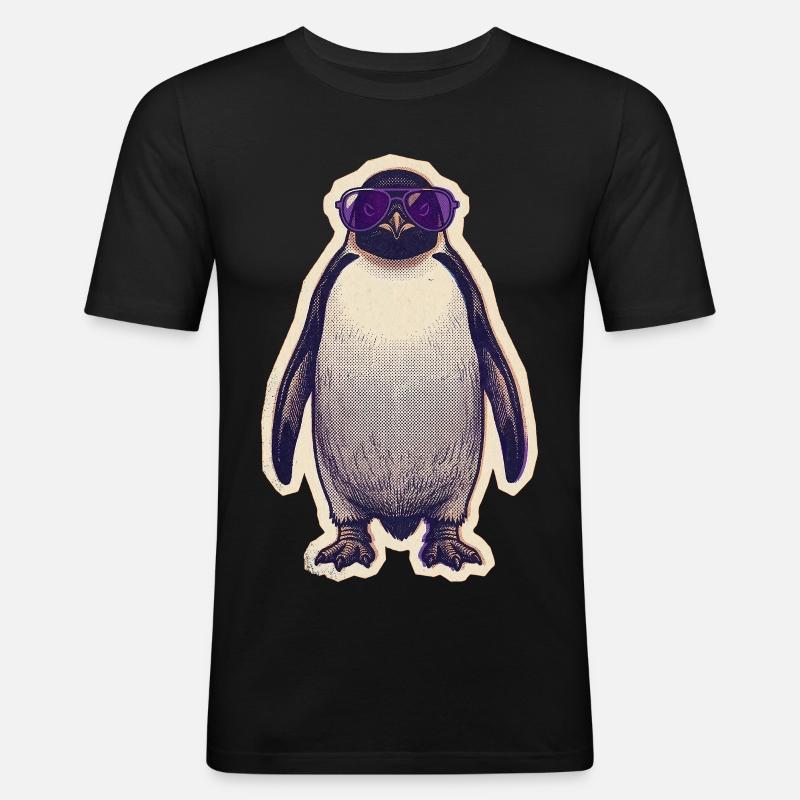 Pinguin mit Sonnenbrille - Männer Slim Fit T-Shirt - Schwarz