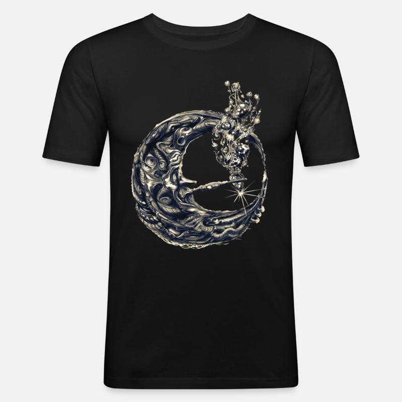 Mond mit Pfeife - Männer Slim Fit T-Shirt - Schwarz